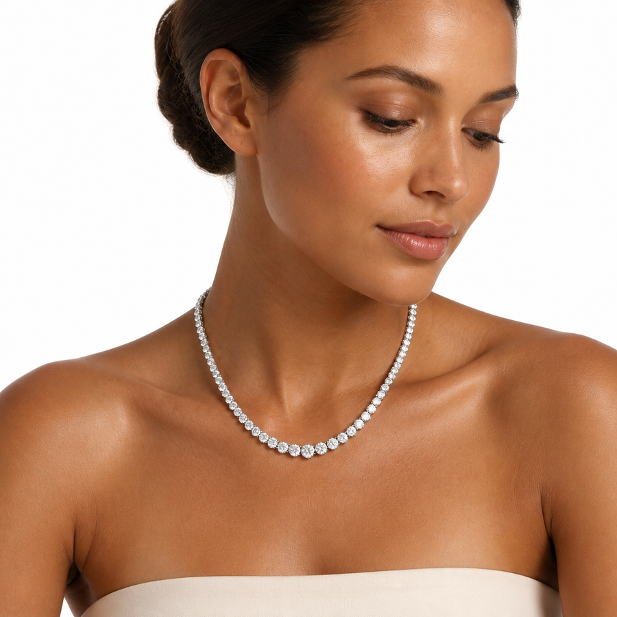 18 Carat Lab Grown Diamond Graduated Tennis Necklace