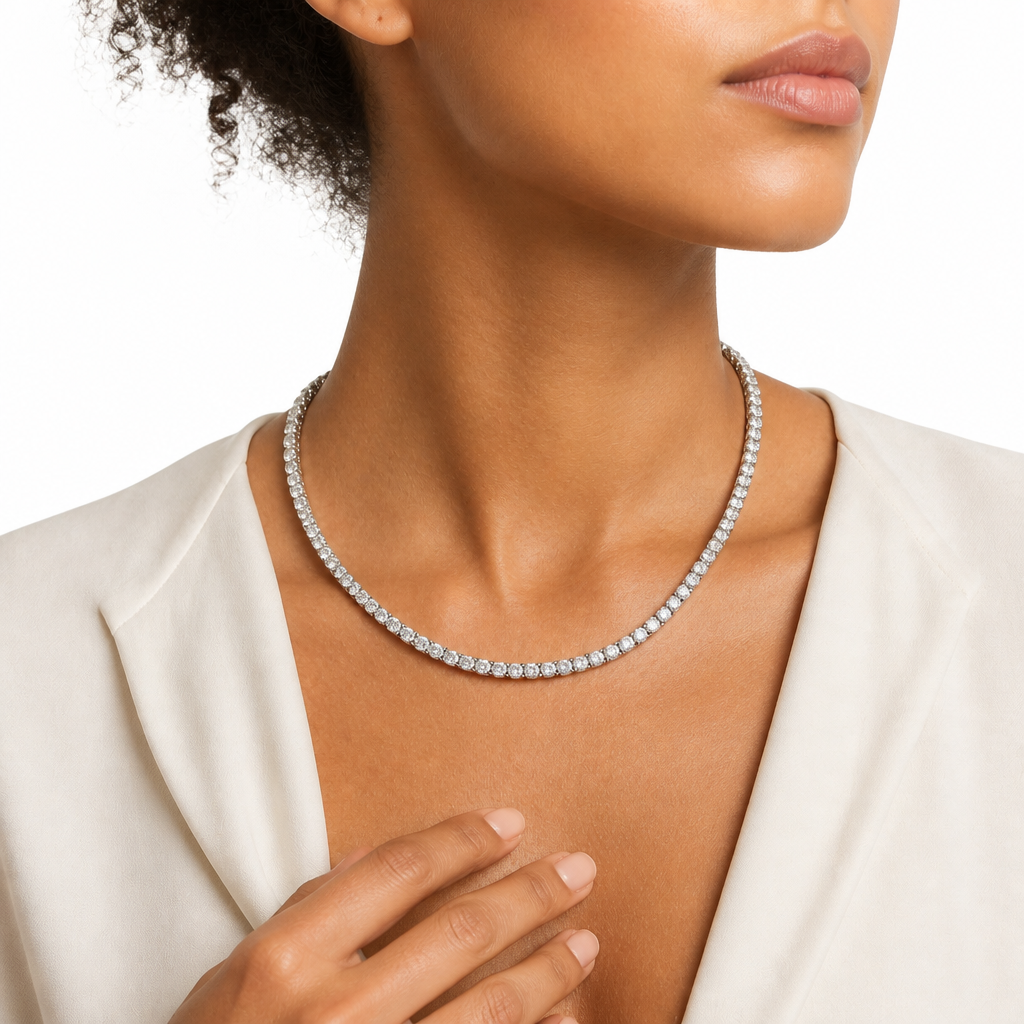 18 carat round lab-grown diamond tennis necklace