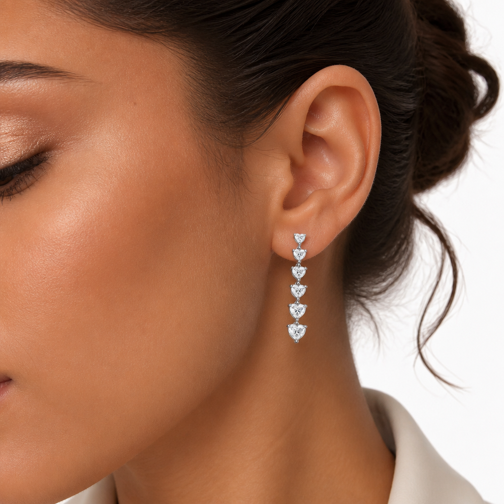 2 Carat Graduated Heart Stone Lab Grown Diamond Dangle Earrings