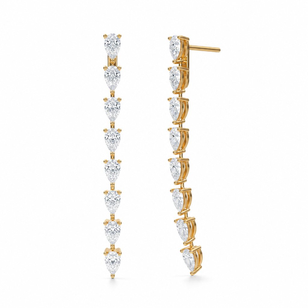 8 Stone Pear Lab Grown Diamond Drop Earrings