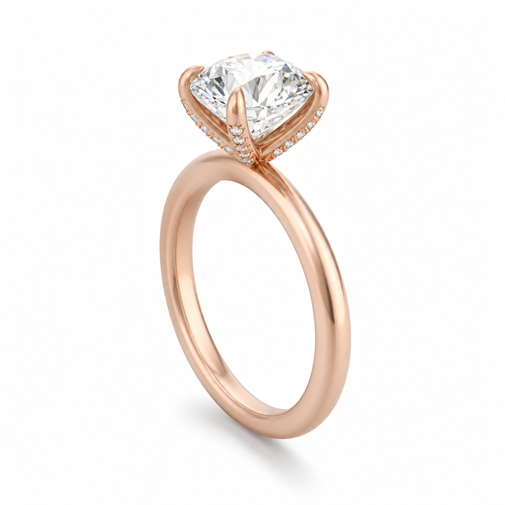 Round Solitaire Ring With Pave Prongs