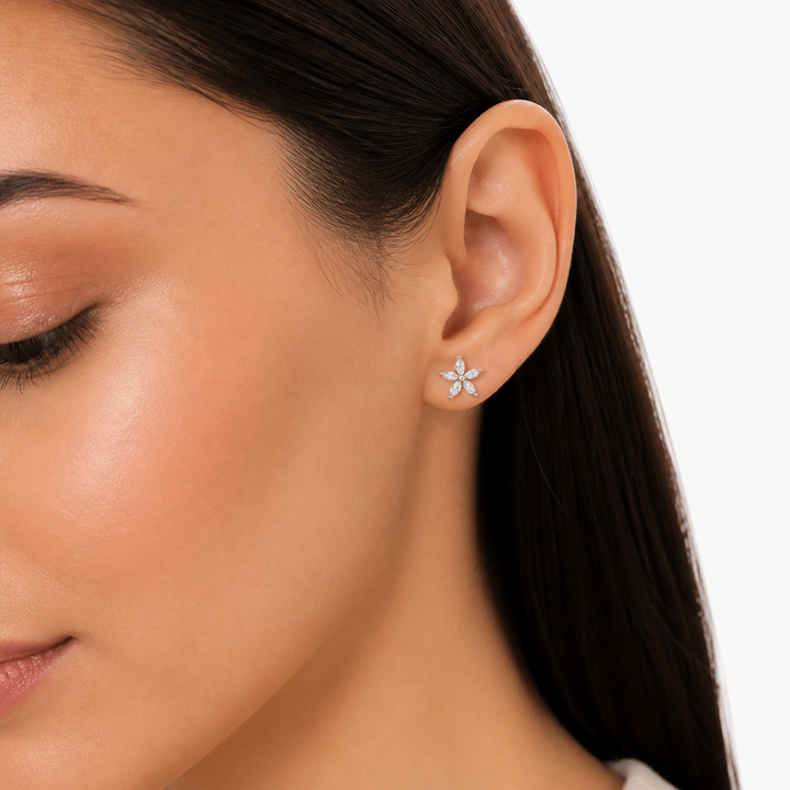 Marquise Flower Cluster Stud Earrings