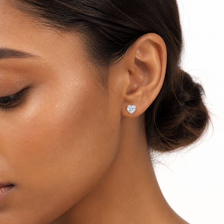 Heart Shape Bezel Lab Grown Diamond Stud Earrings