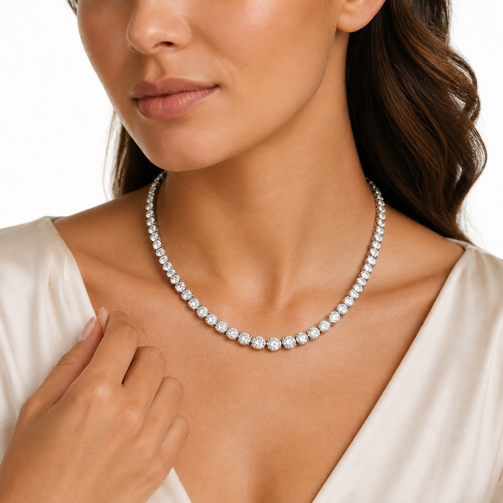 25 Carat Round Lab Grown Diamond Tennis Necklace