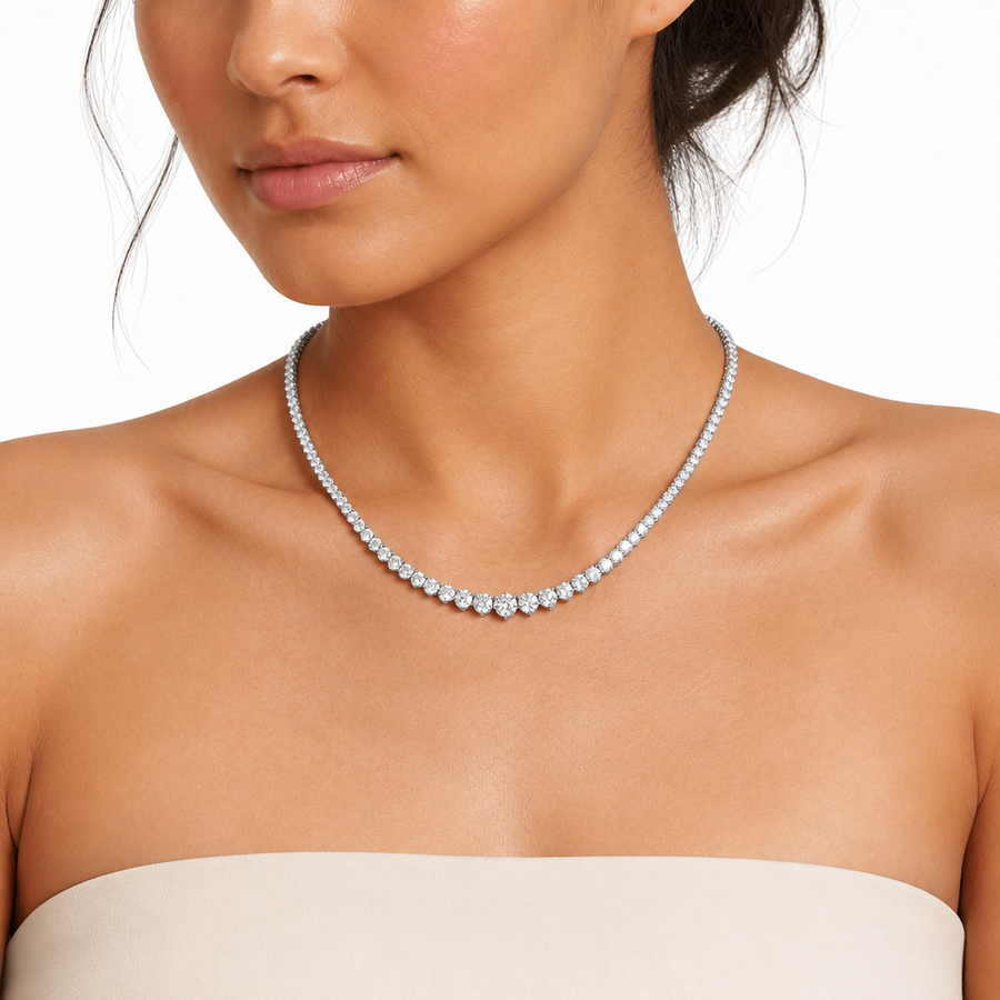 15 Carat Lab Grown Diamond Graduated Tennis Necklace