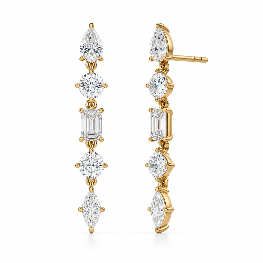 4.25 Carat 5 Mixed Lab Grown Diamond Dangle Earrings