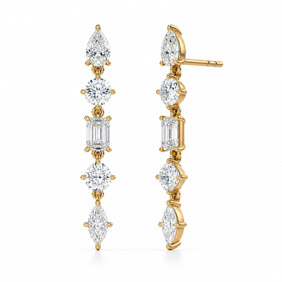4.25 Carat 5 Mixed Lab Grown Diamond Dangle Earrings