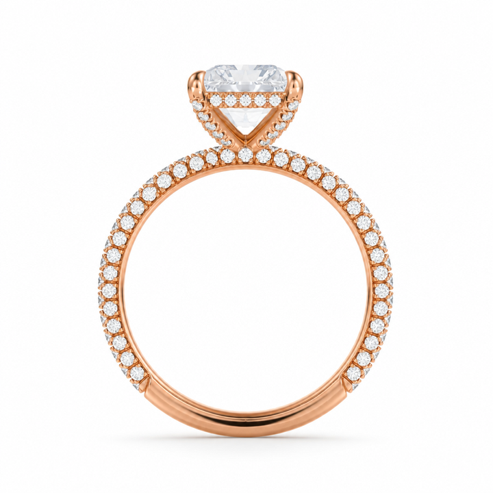 Radiant Diamond Basket With Three Row Pave Ring