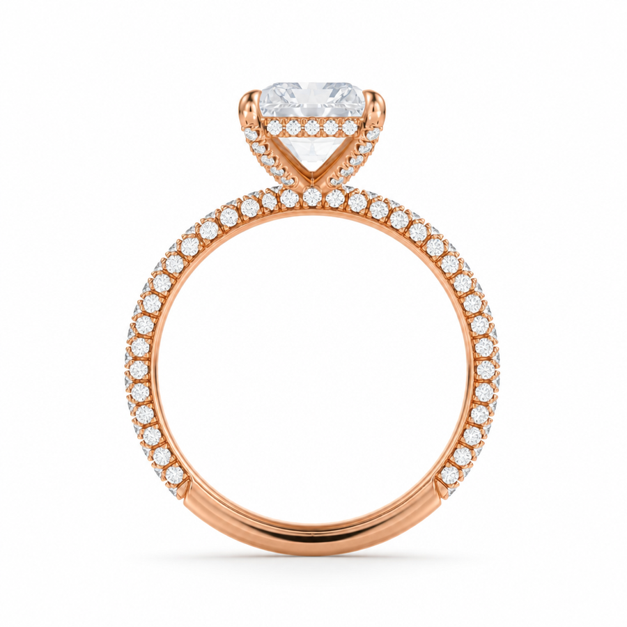 Radiant Diamond Basket With Three Row Pave Ring