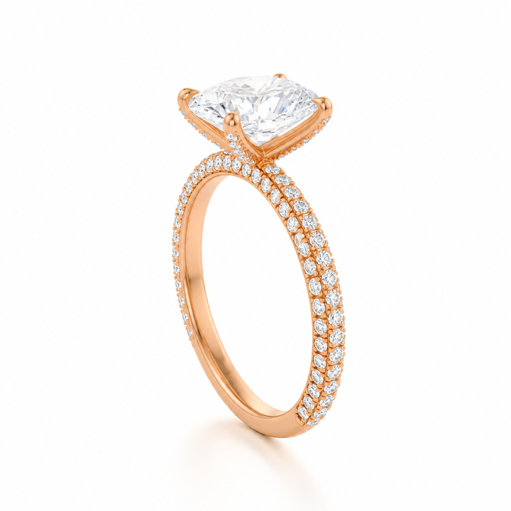 Oval Three Row Pave Ring With Pave Prongs