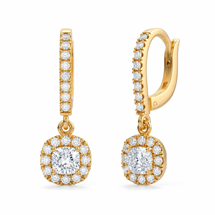 Cushion Halo Drop Earrings