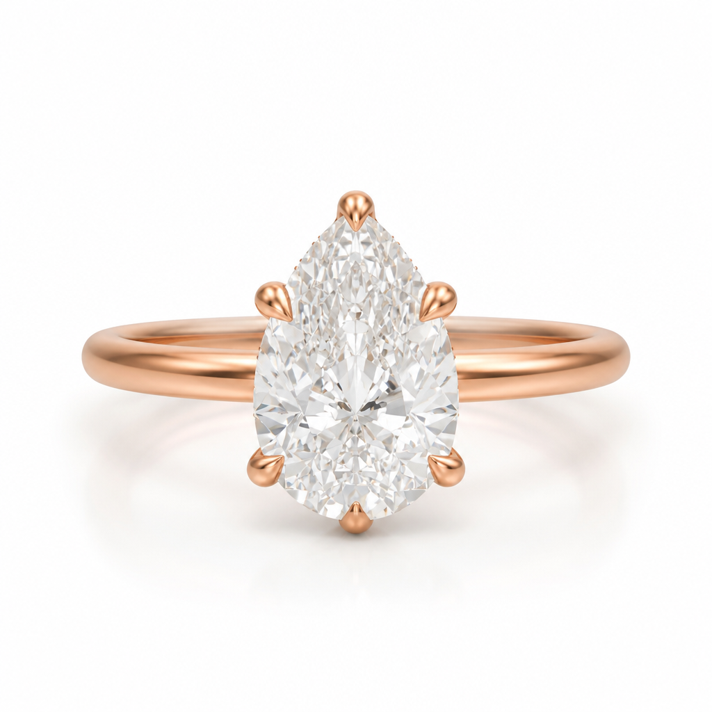 Pear Martini Basket Solitaire Ring