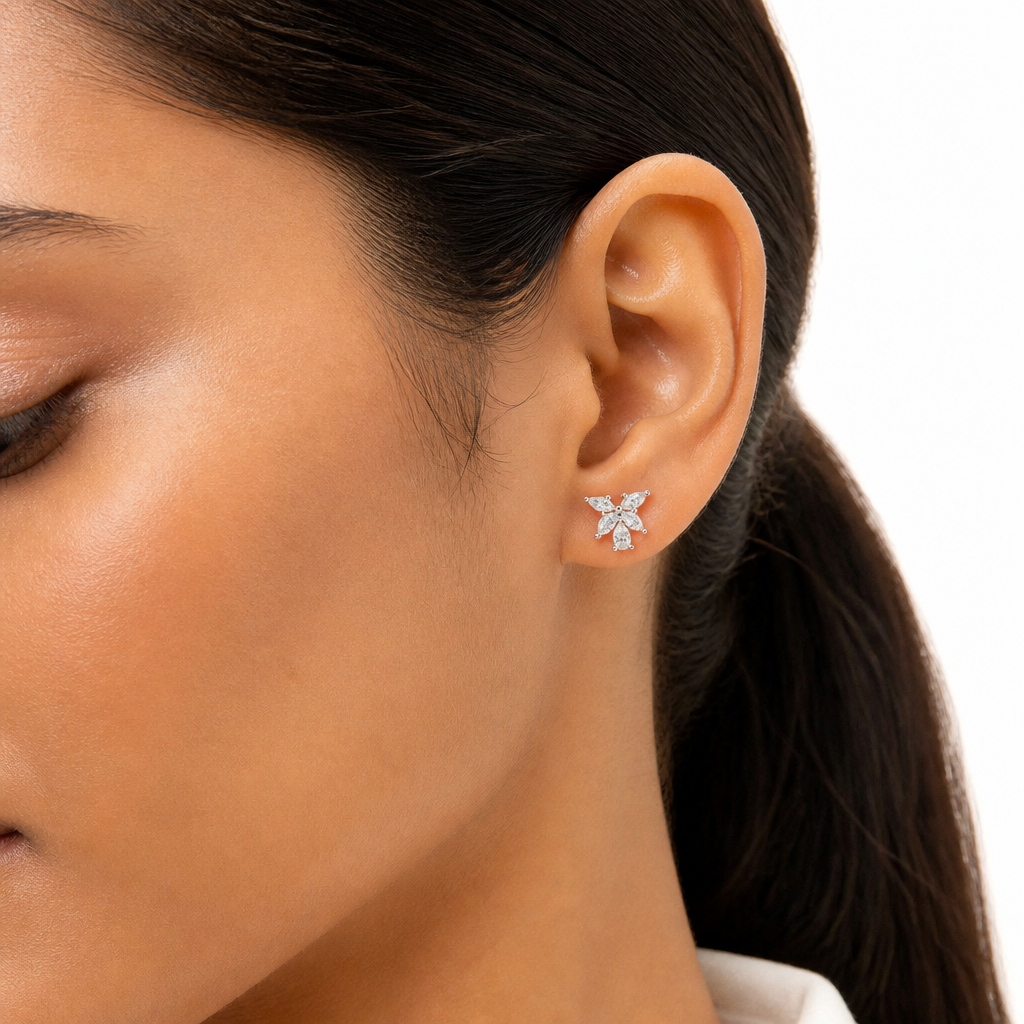 Marquise And Pear Cluster Butterfly Stud Earrings