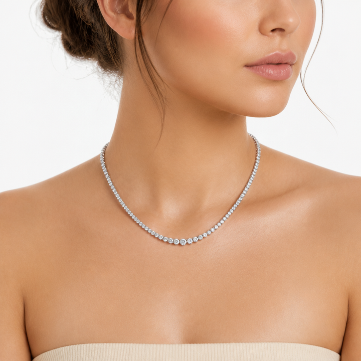 7 1/2 Carat Lab Grown Diamond Graduated Tennis Necklace