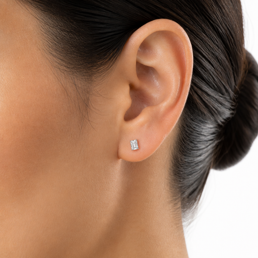 Emerald Lab Grown Diamond Stud Earrings