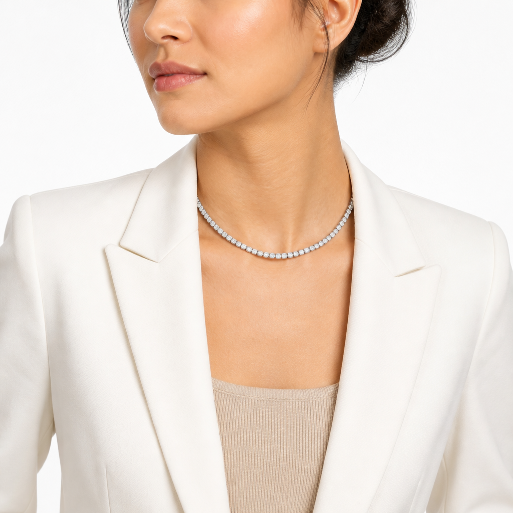 9 carat lab grown diamond tennis necklace with round colourless diamonds
