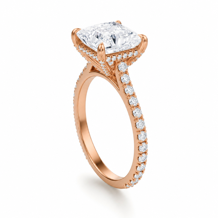 Princess Pave Cathedral Ring With Diamond Basket