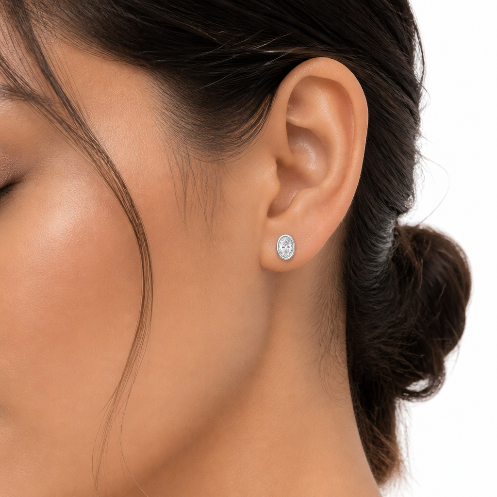 Oval Bezel Stud Lab Grown Diamond Earrings