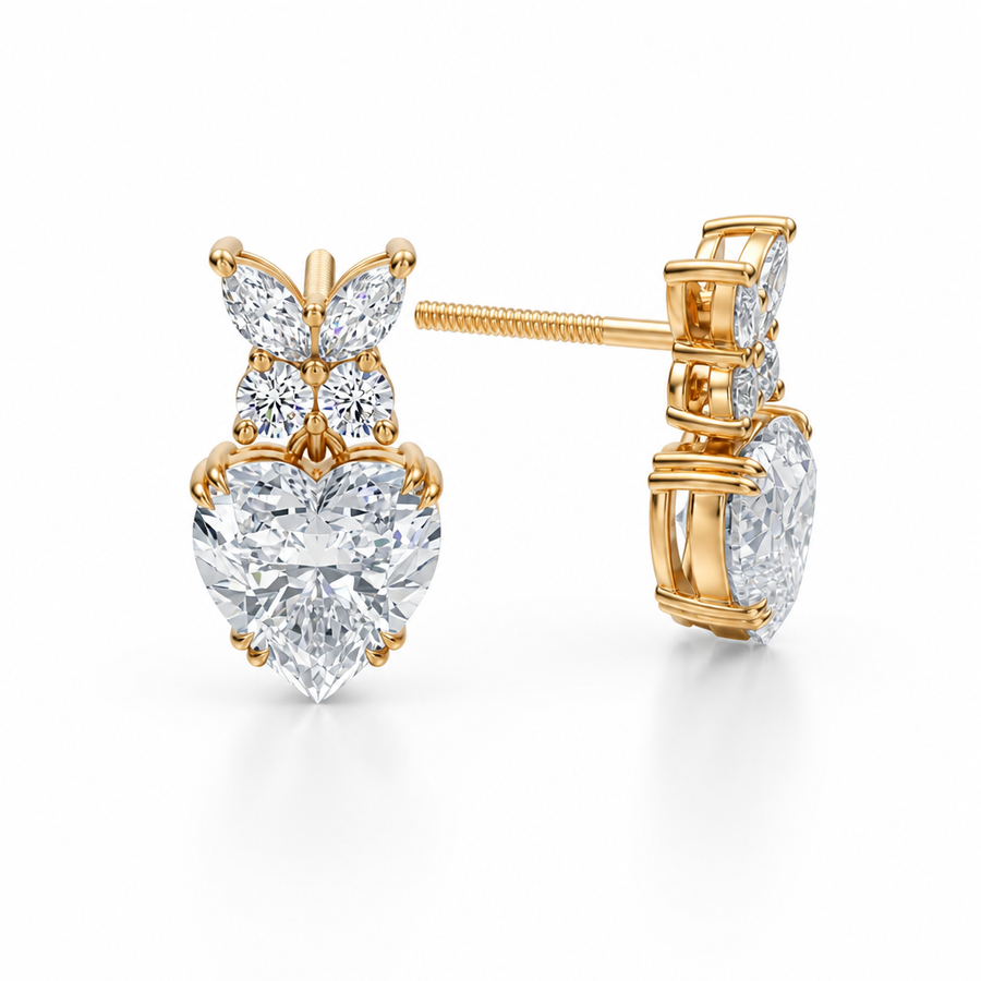Heart Shape Butterfly Cluster Lab Grown Diamond Stud Earrings
