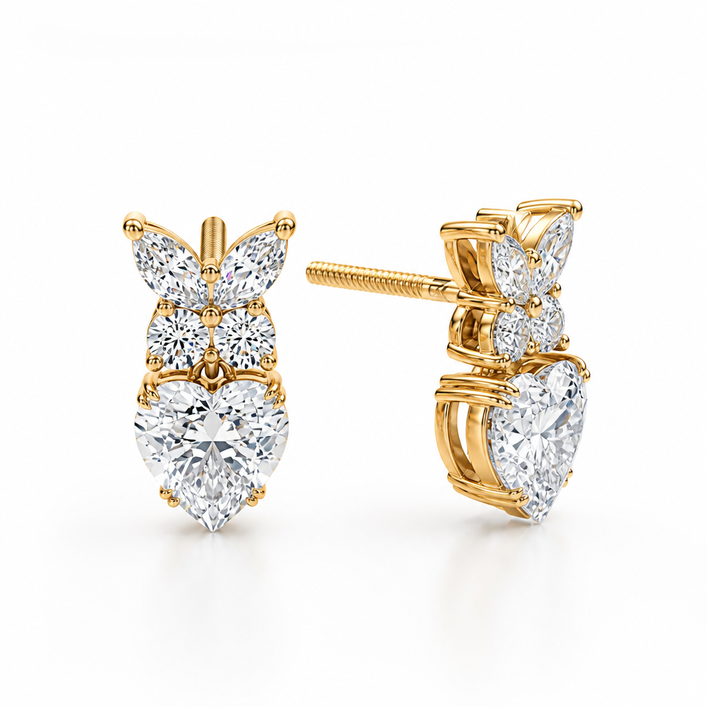 Heart Shape Butterfly Cluster Lab Grown Diamond Stud Earrings