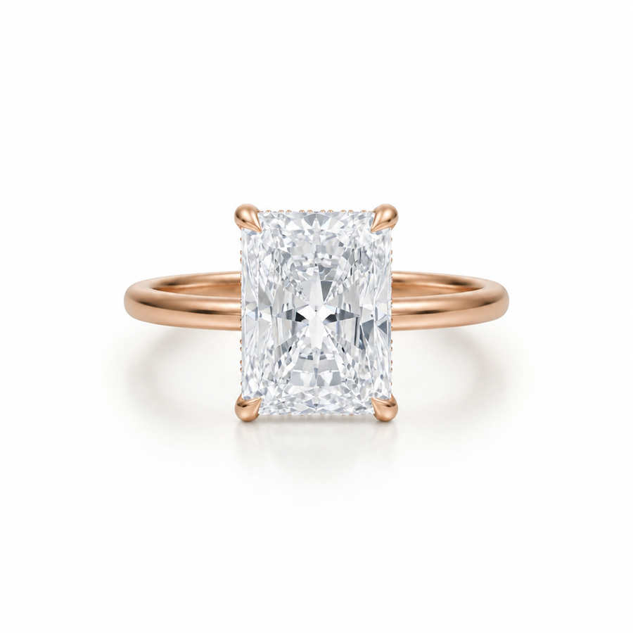 Radiant Solitaire Ring With Hidden Halo