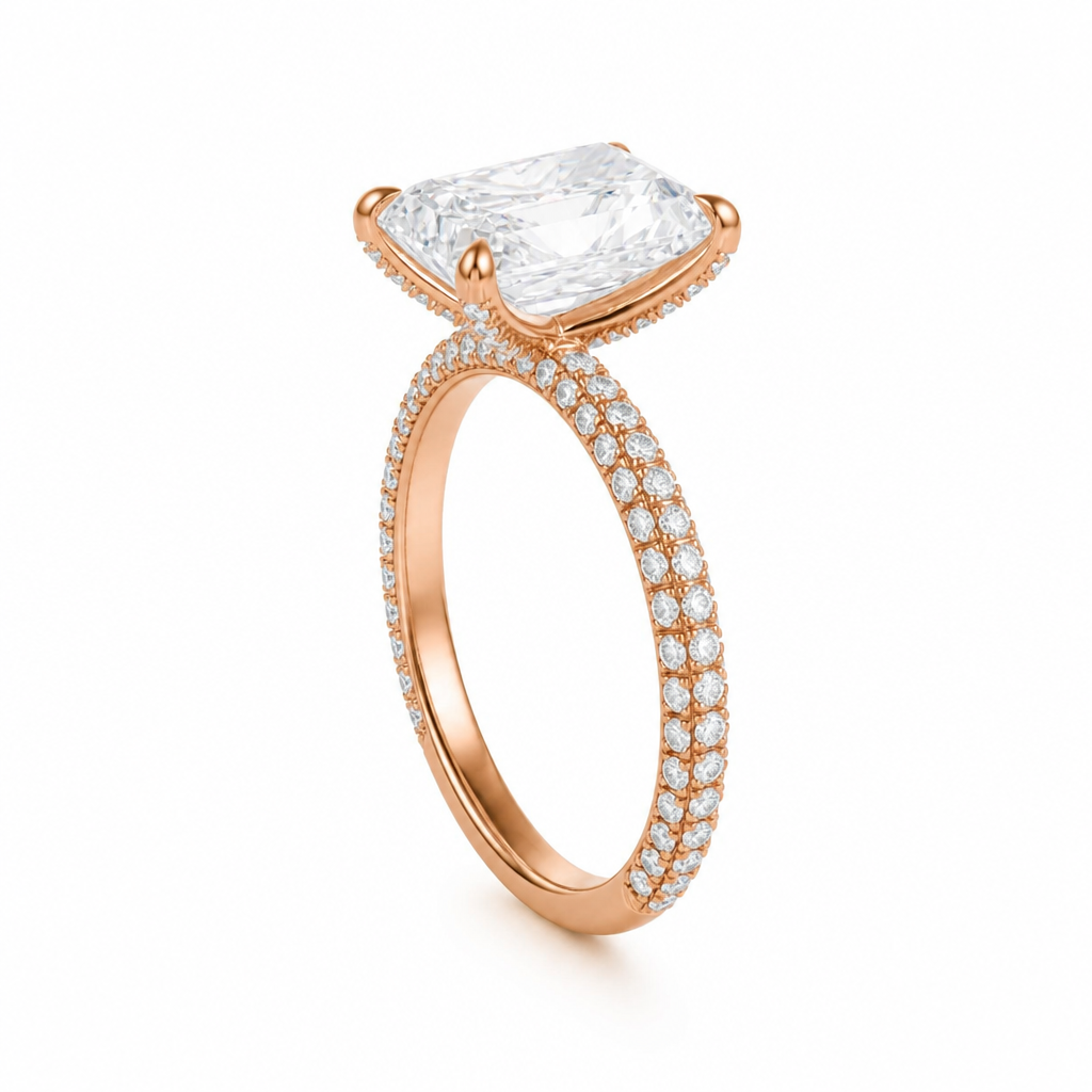 Radiant Three Row Pave Ring With Pave Prongs
