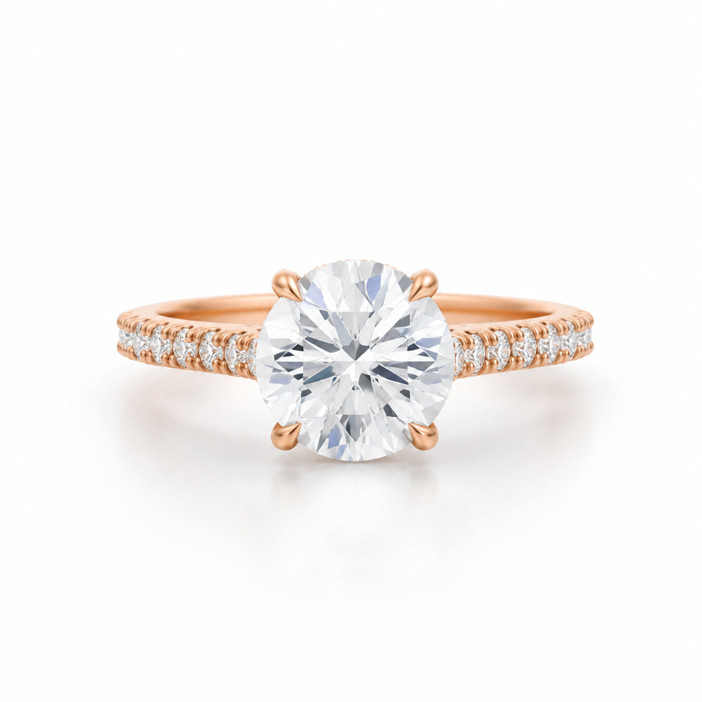 Round Pave Cathedral Ring With Diamond Basket