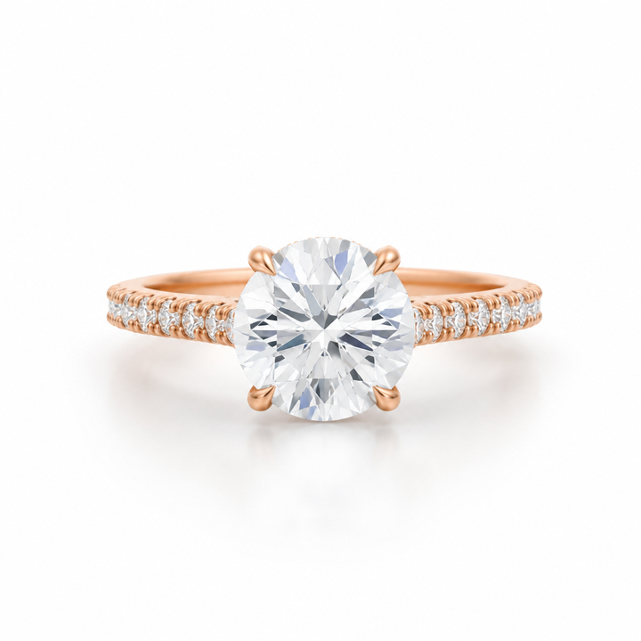 Round Pave Cathedral Ring With Diamond Basket