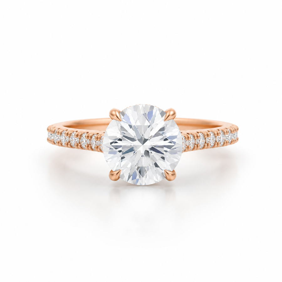 Round Pave Cathedral Ring With Diamond Basket
