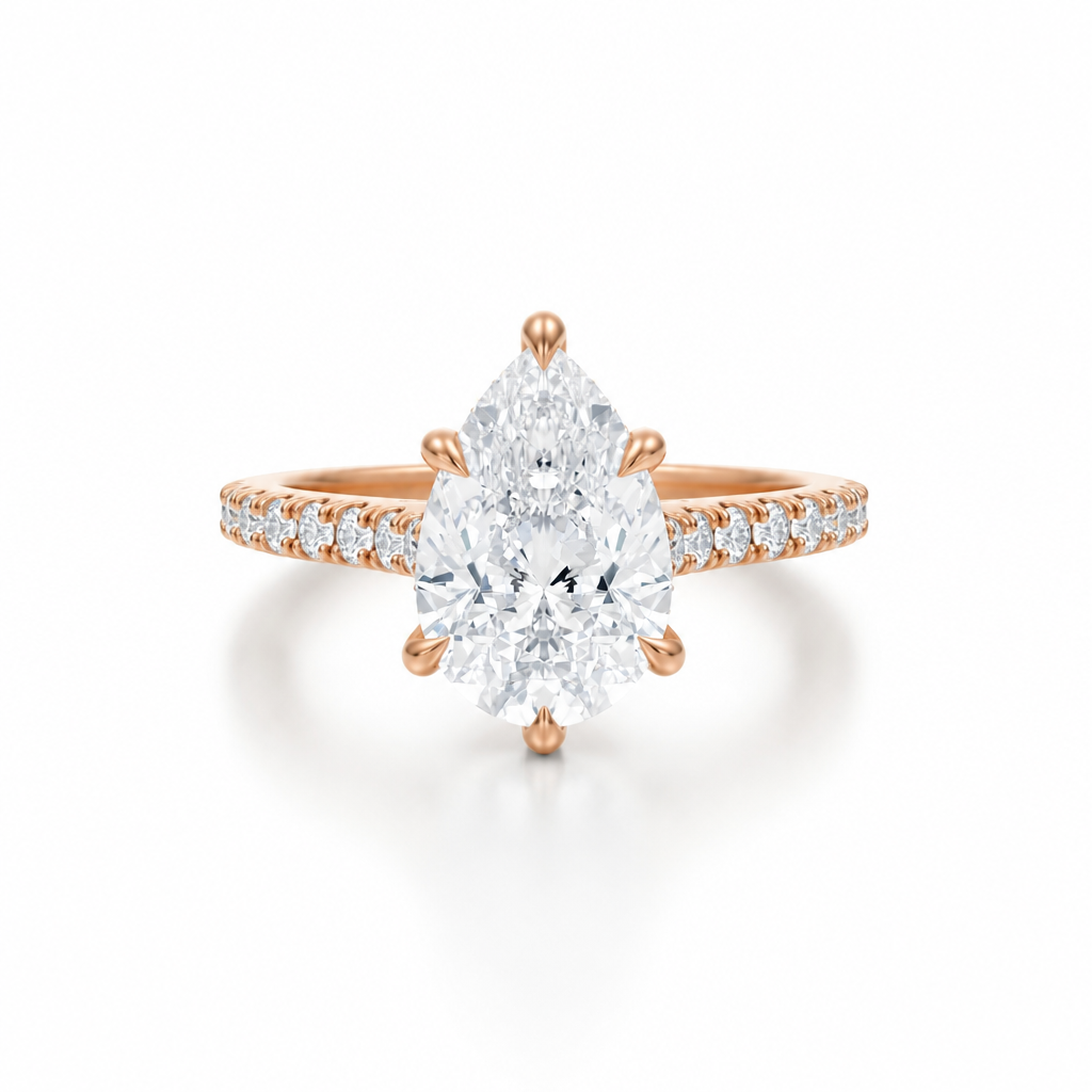 Pear Pave Cathedral Ring With Diamond Basket