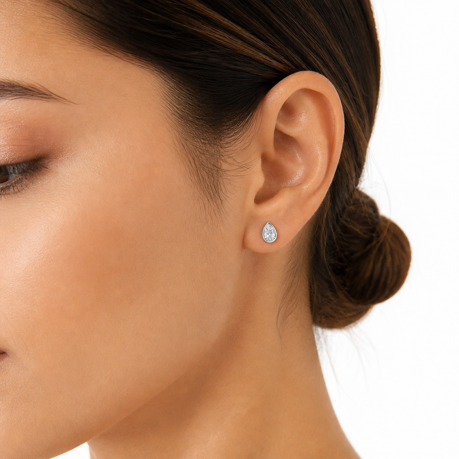 Pear Bezel Lab Grown Diamond Stud Earrings