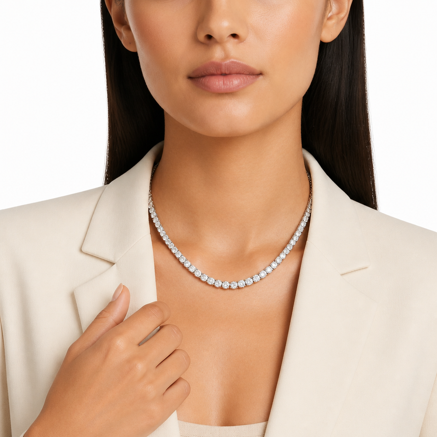 20 Carat Round Lab Grown Diamond Tennis Necklace