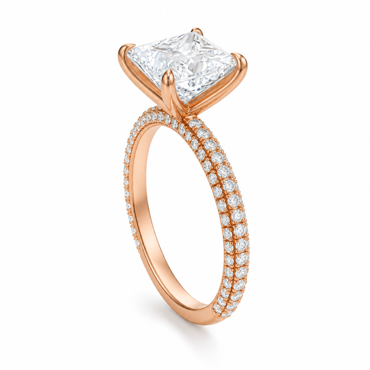 Princess Three Row Pave Ring