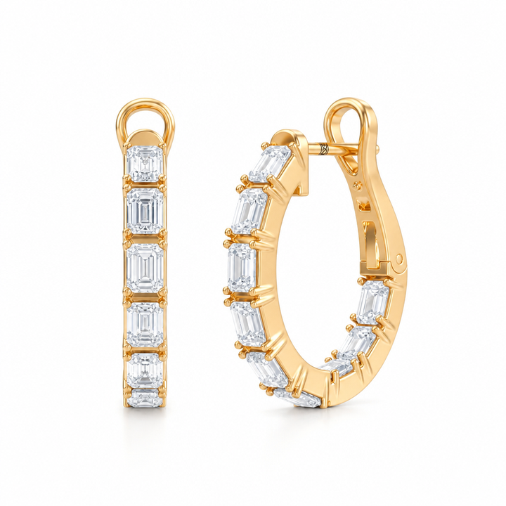3 Carat Emerald Inside Out Lab Grown Diamond Hoop Earrings
