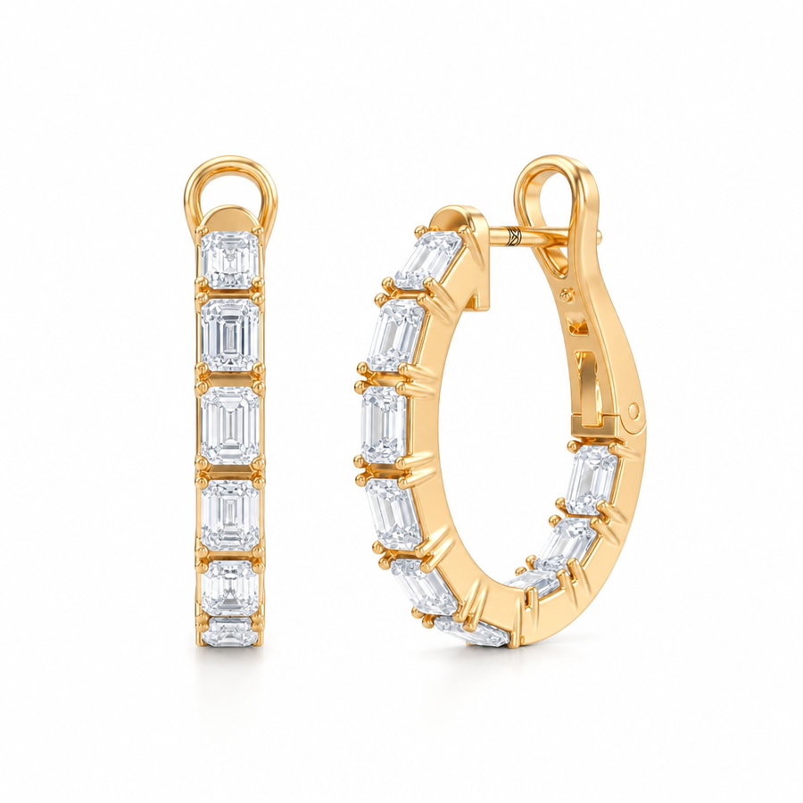 3 Carat Emerald Inside Out Lab Grown Diamond Hoop Earrings