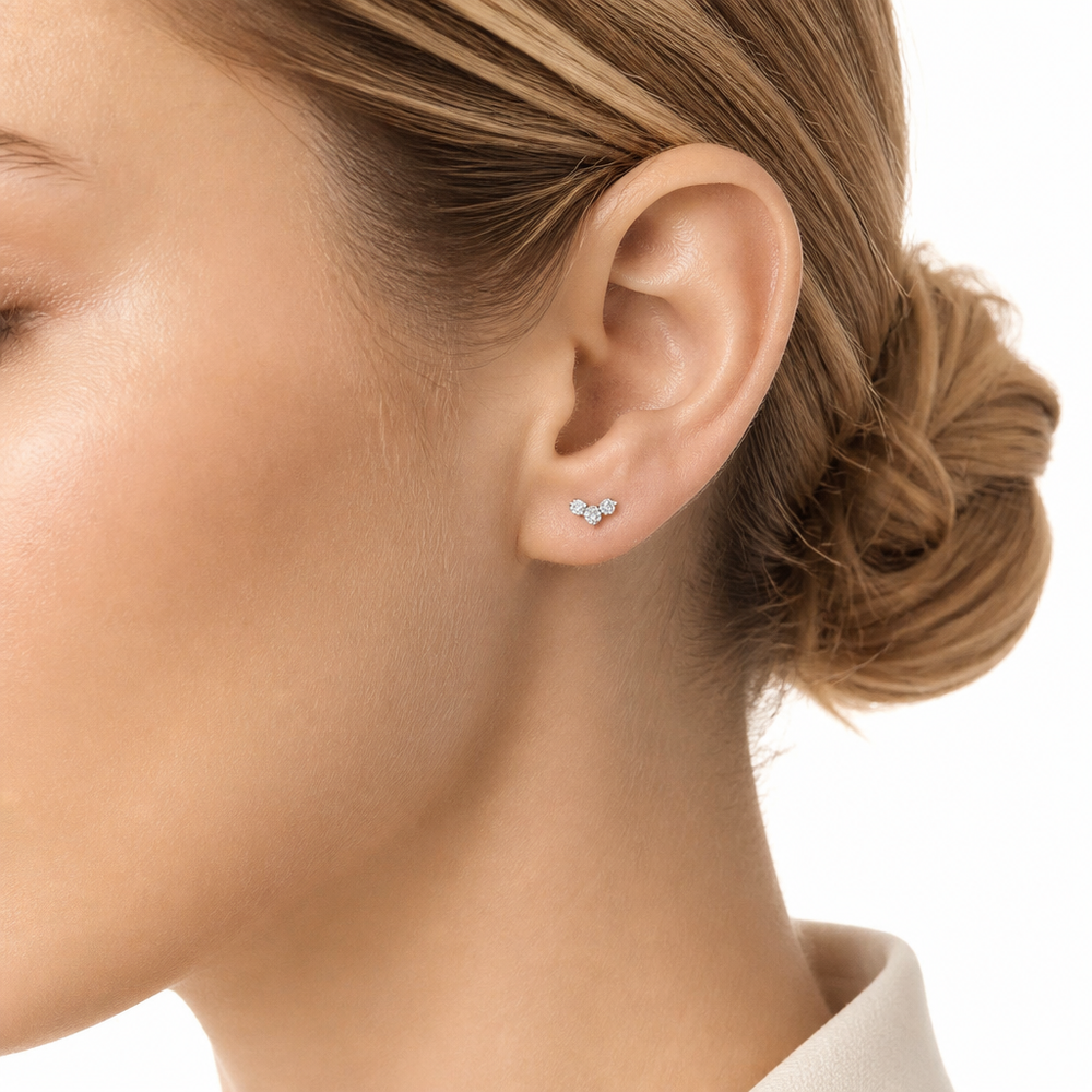 Lab-grown round diamond petite three stone cluster stud earrings