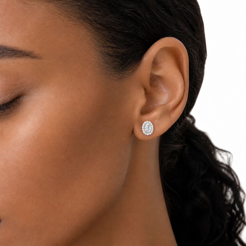 Oval Halo Stud Earrings