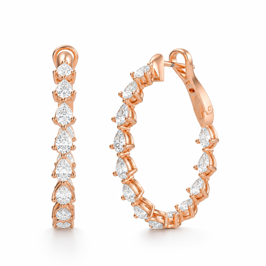 3 Carat Pear Inside Out Lab Grown Diamond Hoop Earrings