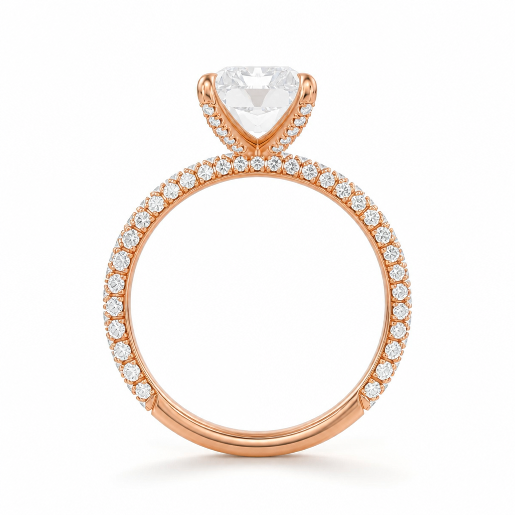 Radiant Three Row Pave Ring With Pave Prongs