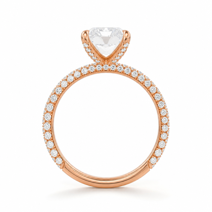 Radiant Three Row Pave Ring With Pave Prongs