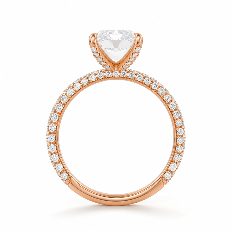 Radiant Three Row Pave Ring With Pave Prongs