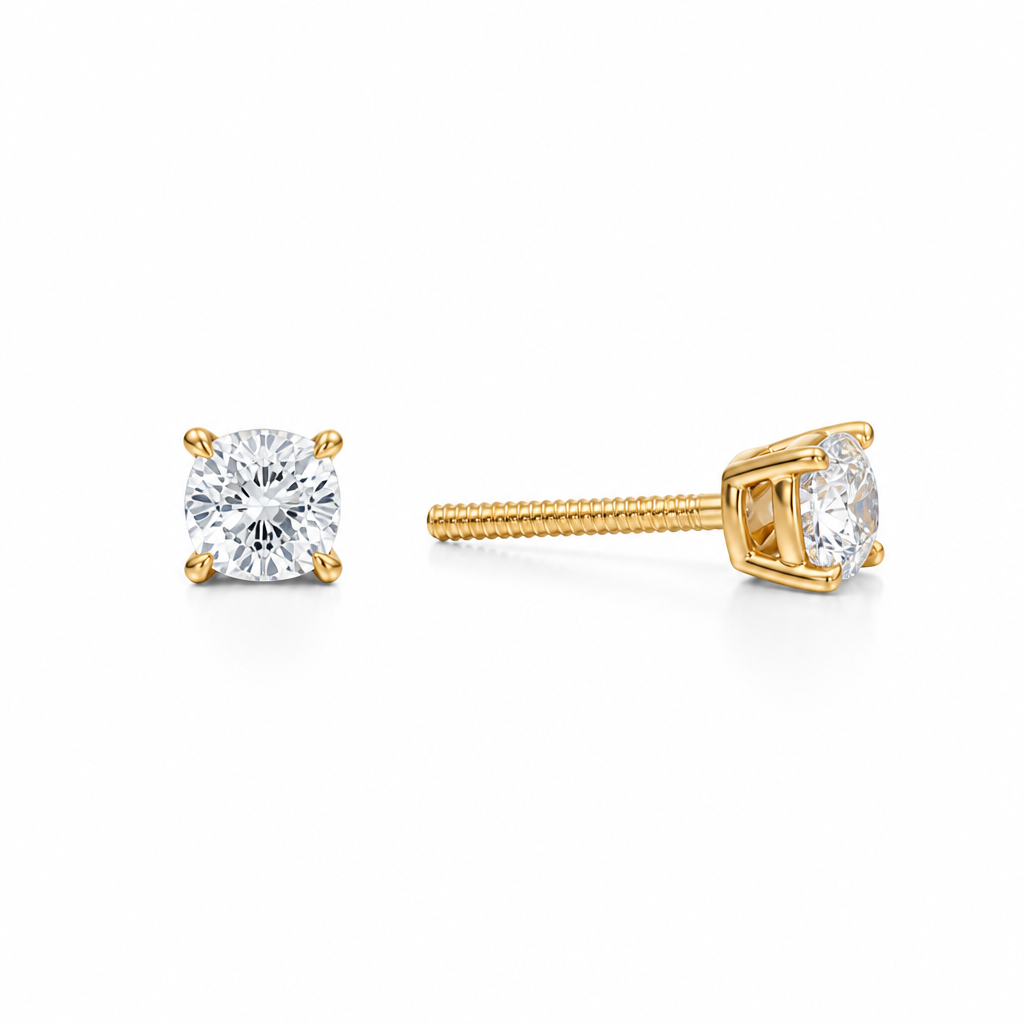 Cushion cut lab-grown diamond stud earrings in 14K gold