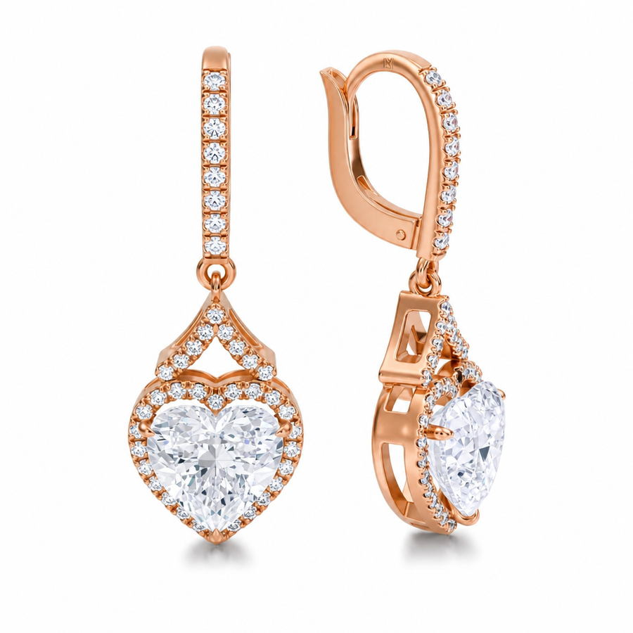 4 Carat Heart Shape Halo Lab Grown Diamond Drop Earrings