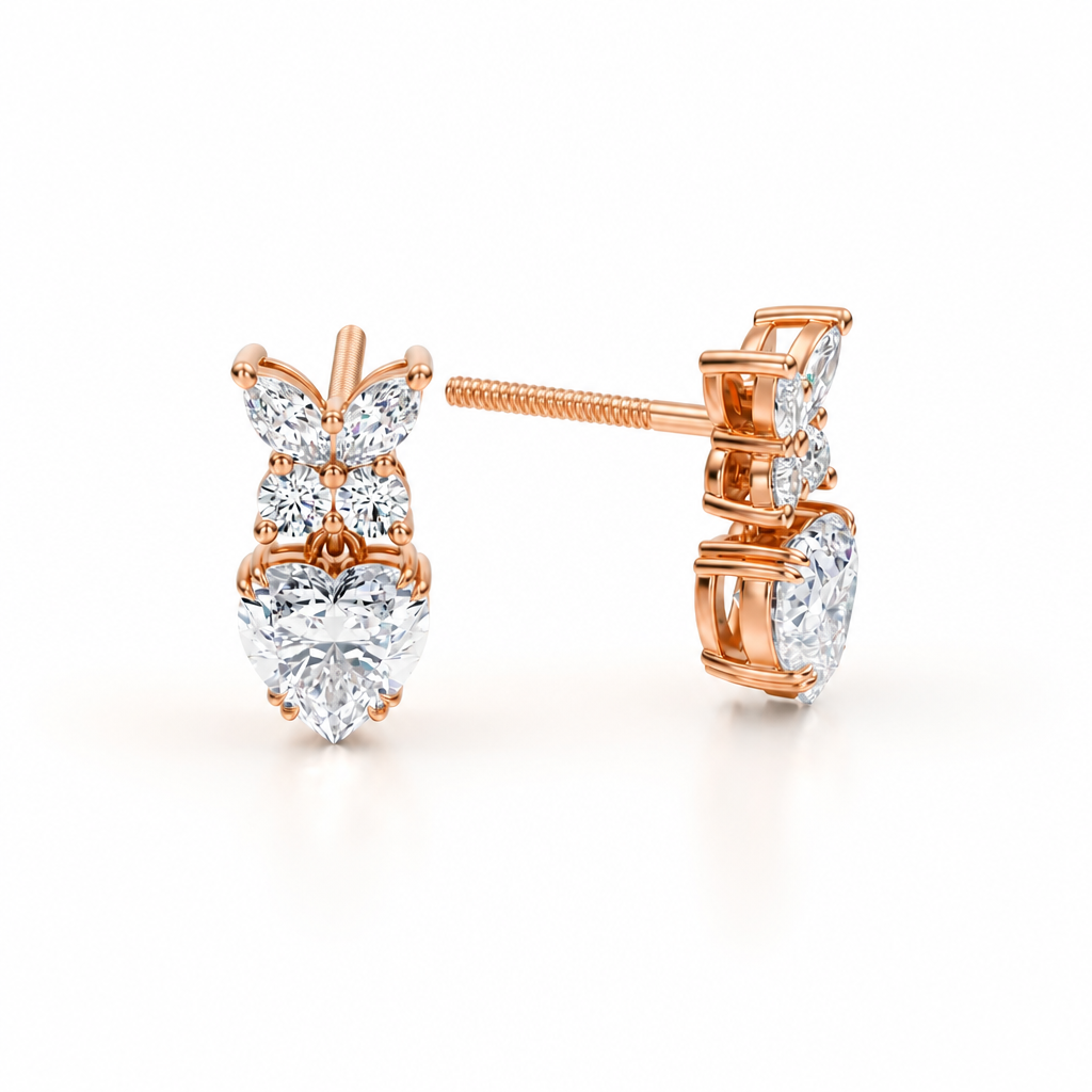 Heart Shape Butterfly Cluster Lab Grown Diamond Stud Earrings