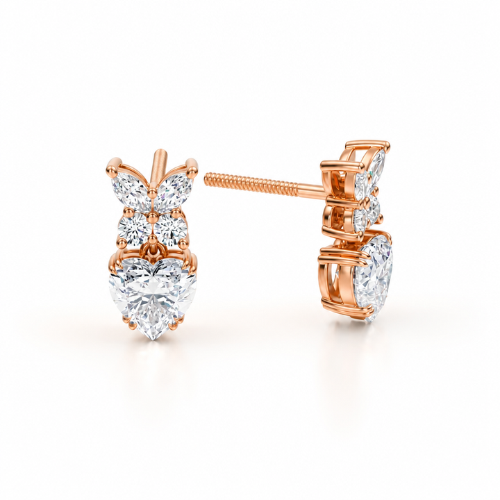 Heart Shape Butterfly Cluster Lab Grown Diamond Stud Earrings