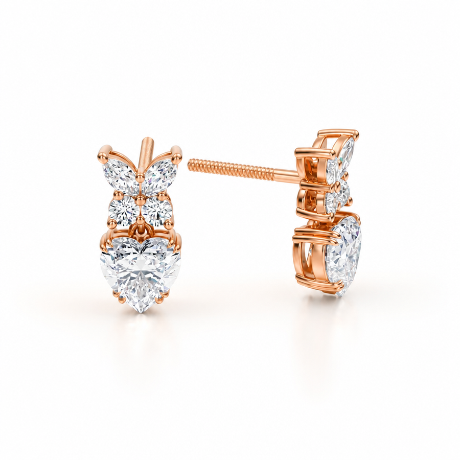 Heart Shape Butterfly Cluster Lab Grown Diamond Stud Earrings