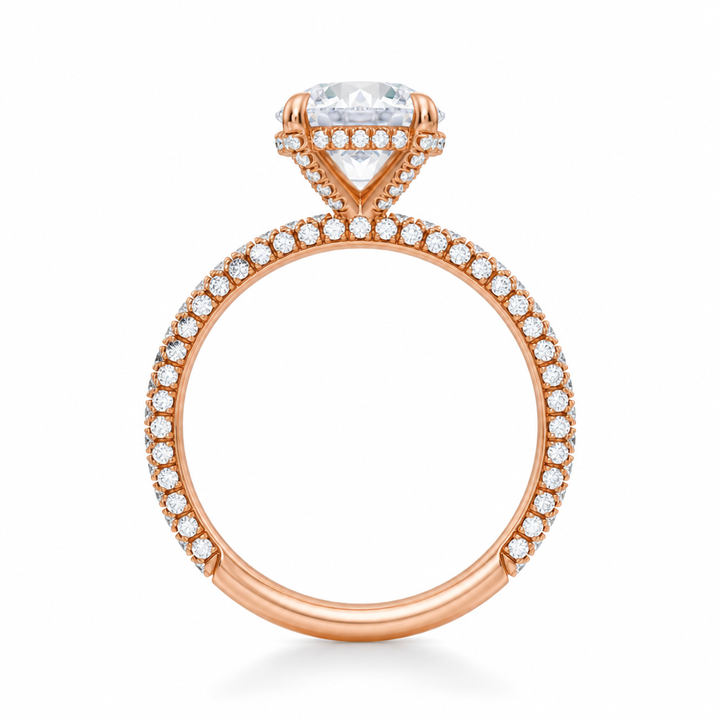 Round Diamond Basket With Three Row Pave Ring