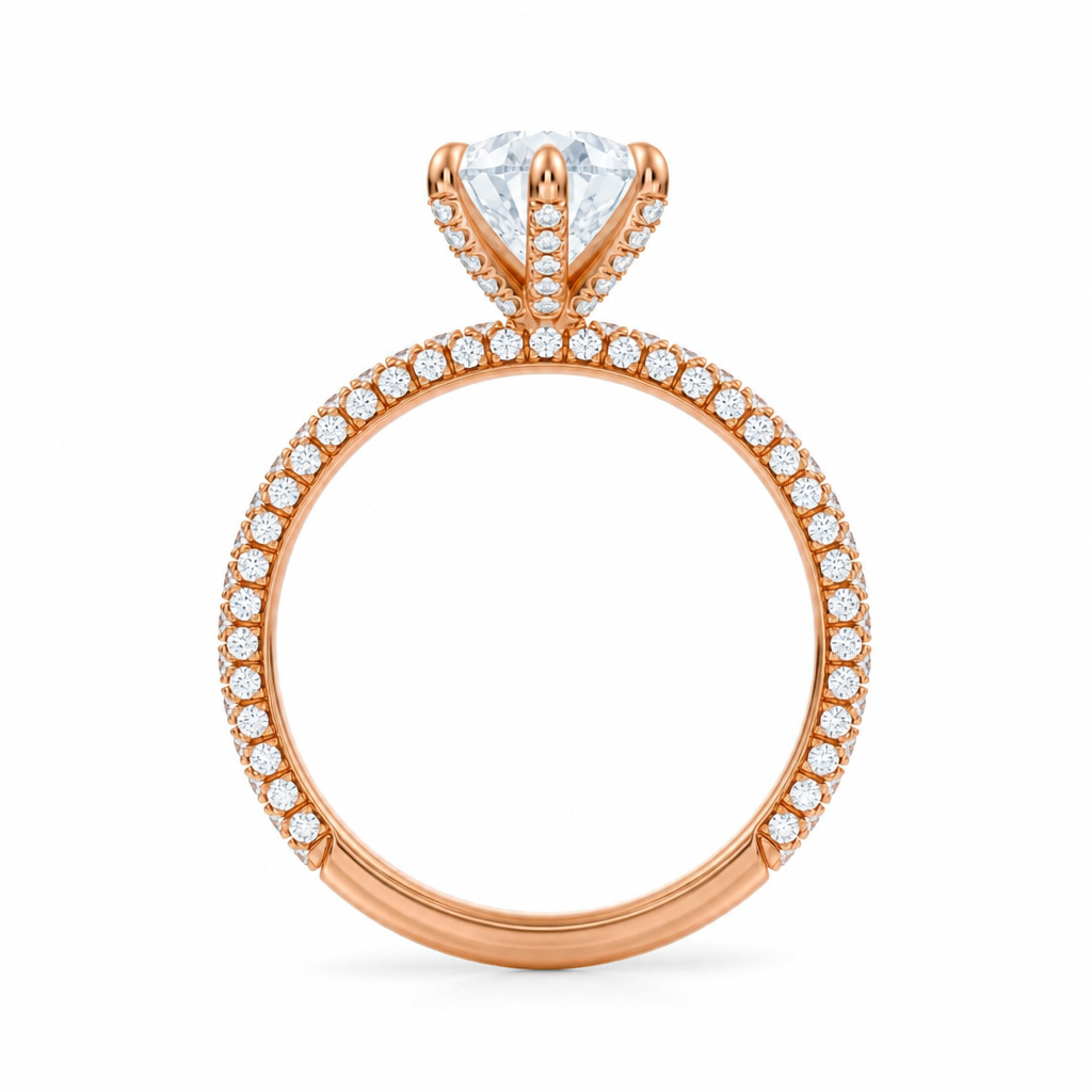 Pear Three Row Pave Ring With Pave Prongs