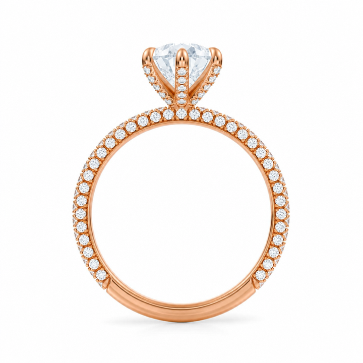 Pear Three Row Pave Ring With Pave Prongs