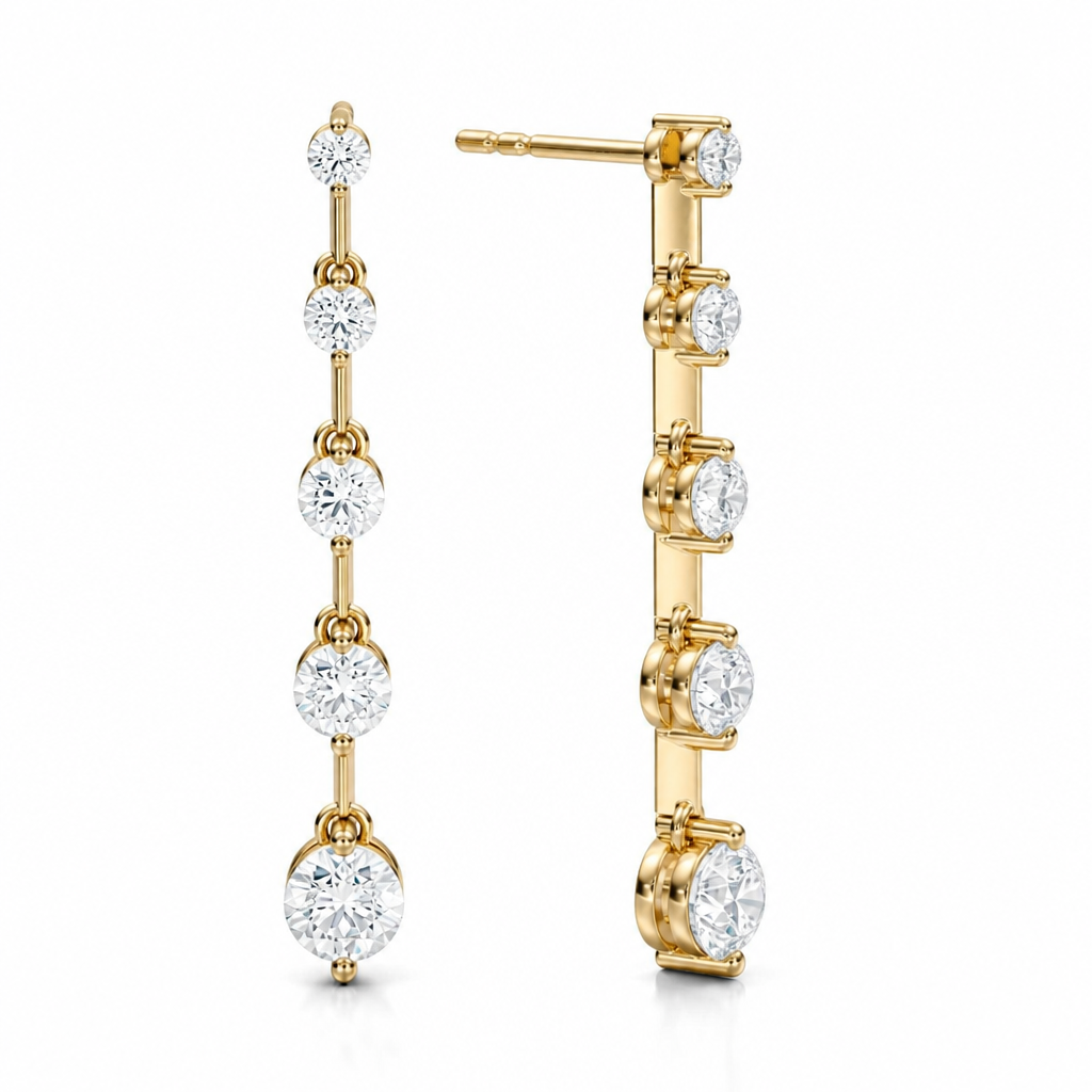 2 Carat Round Graduated Lab Grown Diamond Dangle Distance Earrings